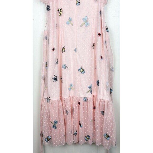 Betsy Johnson Pink Ruffle Tiered Cottagecore Bees Bugs Polka Dot Dress, Size 12 - Picture 14 of 15